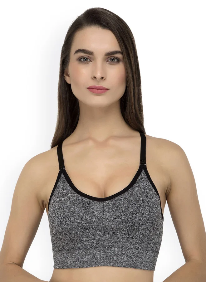 Laceandme Laceandme Grey Solid Non-Wired Lightly Padded Sports Bra